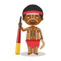 Character from Australia Aboriginal dressed in the traditional way with didgeridoo