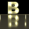 Character B font with reflection. Light bulb glowing letter alph Royalty Free Stock Photo