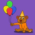 A Character Bear Bring Four Balloons