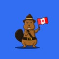 Character beaver holding canada`s flag, mascot independence canada day Royalty Free Stock Photo