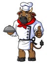 character a big bull working as a professional chef wearing uniform and giving thumbs up Royalty Free Stock Photo