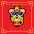 Character boss tiger mascot celebrating chinese new year