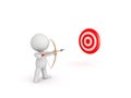 Character with bow and arrow shooting at red target Royalty Free Stock Photo