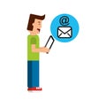Character boy with tablet email mail Royalty Free Stock Photo