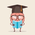 Character cartoon brain in round glasses reading a book. Royalty Free Stock Photo