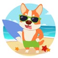 The character cartoon of corgi dog. summer theme in the cute flat vector Royalty Free Stock Photo
