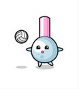 Character cartoon of cotton bud is playing volleyball