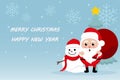 Character Cartoon Cute Christmas Day , Merry christmas happy new year festival , santa claus with gift box in bag and snow man Royalty Free Stock Photo