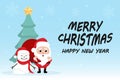 Character Cartoon Cute Christmas Day , Merry christmas happy new year festival , santa claus with gift box in bag and snow man Royalty Free Stock Photo