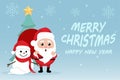 Character Cartoon Cute Christmas Day , Merry christmas happy new year festival , santa claus with gift box in bag and snow man Royalty Free Stock Photo