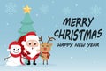 Character Cartoon Cute Christmas Day , Merry christmas happy new year festival , santa claus with gift box in bag and snow man Royalty Free Stock Photo