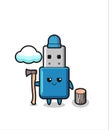 Character cartoon of flash drive usb as a woodcutter Royalty Free Stock Photo