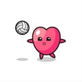 Character cartoon of heart symbol is playing volleyball Royalty Free Stock Photo