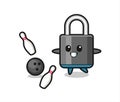 Character cartoon of padlock is playing bowling Royalty Free Stock Photo