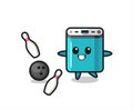 Character cartoon of power bank is playing bowling Royalty Free Stock Photo