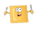 Character cartoon of ravioli pasta vector icon