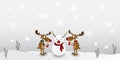 Christmas Character Cartoon reindeer Cute on winter snowflake background. Greeting card for Merry Christmas