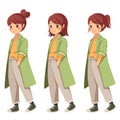 Character cartoon women wearing yellow jackets, green coats and cream-colored pants