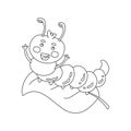 Character Caterpillar Black and White Vector Illustration Coloring Book for Kids