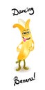 Character cheerful ripe banana dancing