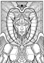 Character close-up, girl angel with pointed ears, queen extraterrestrial civilization in helmet with twisted horns and armor with