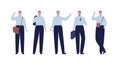 Character collection. Vector flat design people illustration set. Adult smiling employee male set standing with various gesture