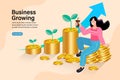 Concept business growth vector illustration design. Businesswomen happy to chart money.