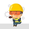 Character construction worker sitting and bored. Concept :burnout syndrome.safety First