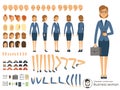 Character constructor of business woman. Cartoon vector illustrations of different body parts and thematic elements