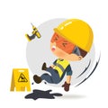 Character constructor worker islipping on grease. Vector illustration, concept : Safety and accident, Industrial safety