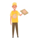 Character courier pizza deliverys profession. Men worker occupation in the uniform. Isolated vector illustration in