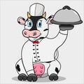 Character Cow With Chef Custome and Bring Food