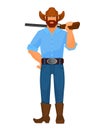 Character cowboy sheriff men from western, with guns, shotgun rifle.