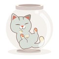The character of cute cat in the transparency bowl or jar on the white background. The character of cute cat sleepping in the