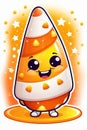 A character of cute and happy candy corn with sparkling stars, white background, t-shirt prints, stickers