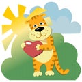 the character of a cute tiger cub holding a red heart Royalty Free Stock Photo