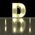 Character D font with reflection. Light bulb glowing letter alph