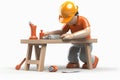 3d cartoon, male worker, working, white background