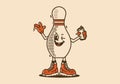 Character design of a bowling pin holding a beer can Royalty Free Stock Photo