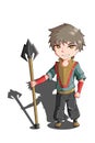 Character design a little boy holding a spear