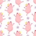 Funny cartoon pig with crown dancing. Royalty Free Stock Photo