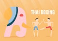 Character design of Thai boxing people with elephant isolated on