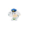 A character design of white chinese folding fan in a Police officer costume