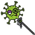 the character of the dying virus tied with iron chains