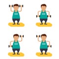 Character. fat man with dumbbells doing gisnastiku Royalty Free Stock Photo