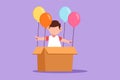 Character flat drawing adorable little boy sitting in cardboard box with balloons. Little pilot of hot air balloon. Creative kids Royalty Free Stock Photo
