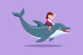 Character flat drawing adorable little girl riding dolphin. Brave kids sitting on back dolphin in swimming pool. Happy children Royalty Free Stock Photo