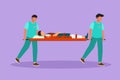 Character flat drawing ambulance emergency medical service. Medic staff carrying male patient in stretcher. Emergency doctor Royalty Free Stock Photo