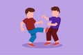 Character flat drawing angry preschool little boys fighting each other kicking legs. Aggressive bully kids fight. Bullying