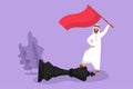 Character flat drawing Arab businessman holding flag, defeat competitor business as winning chess game. Company strategy success